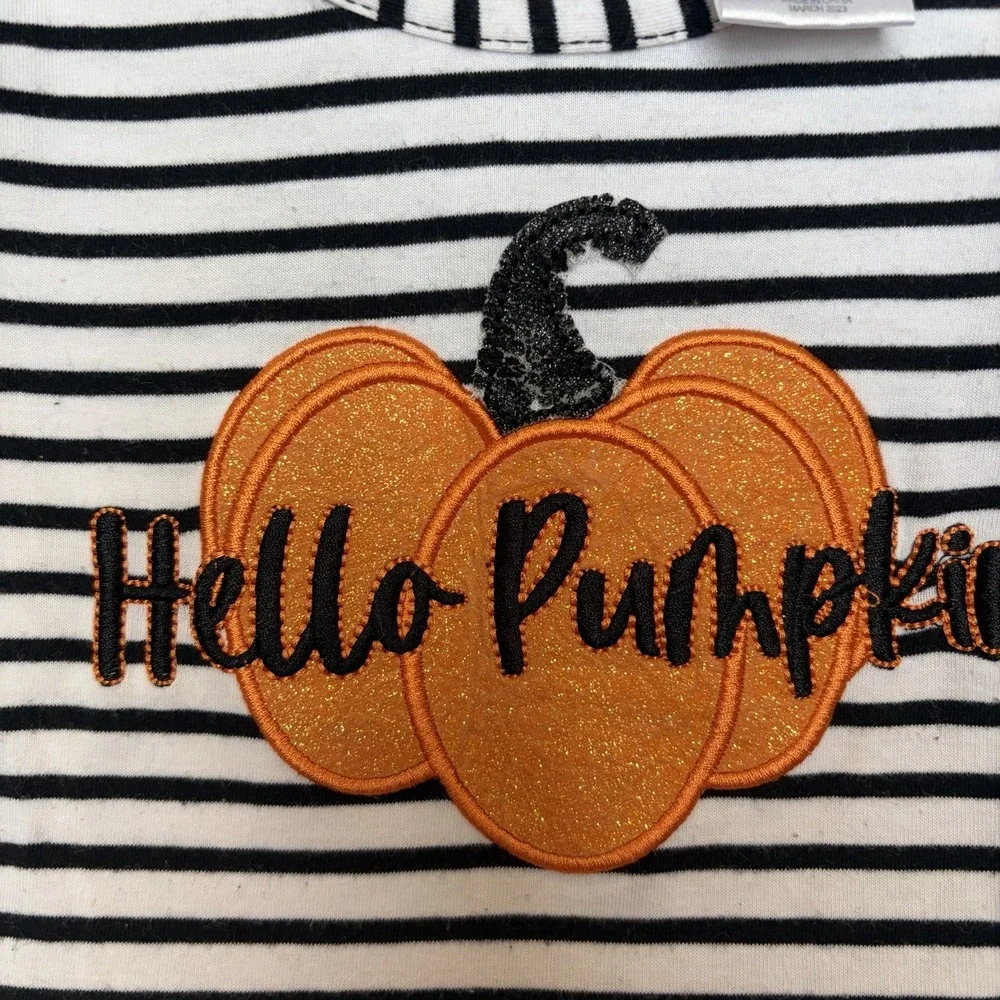 Counting Daisies Girls 3T Hello Pumpkin Halloween Tutu Dress Orange Striped Fall